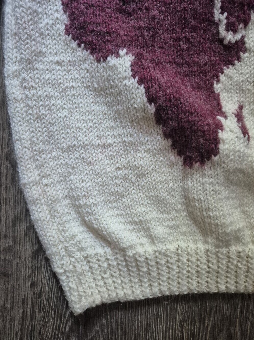 Hand Knit Cream Crewneck Sweater with Burgundy World Map - Picture 3 of 3